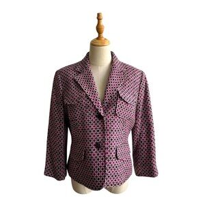 Worthington Vintage Geometric Mulberry Duchess Cropped Blazer Jacket Size 8 NWT